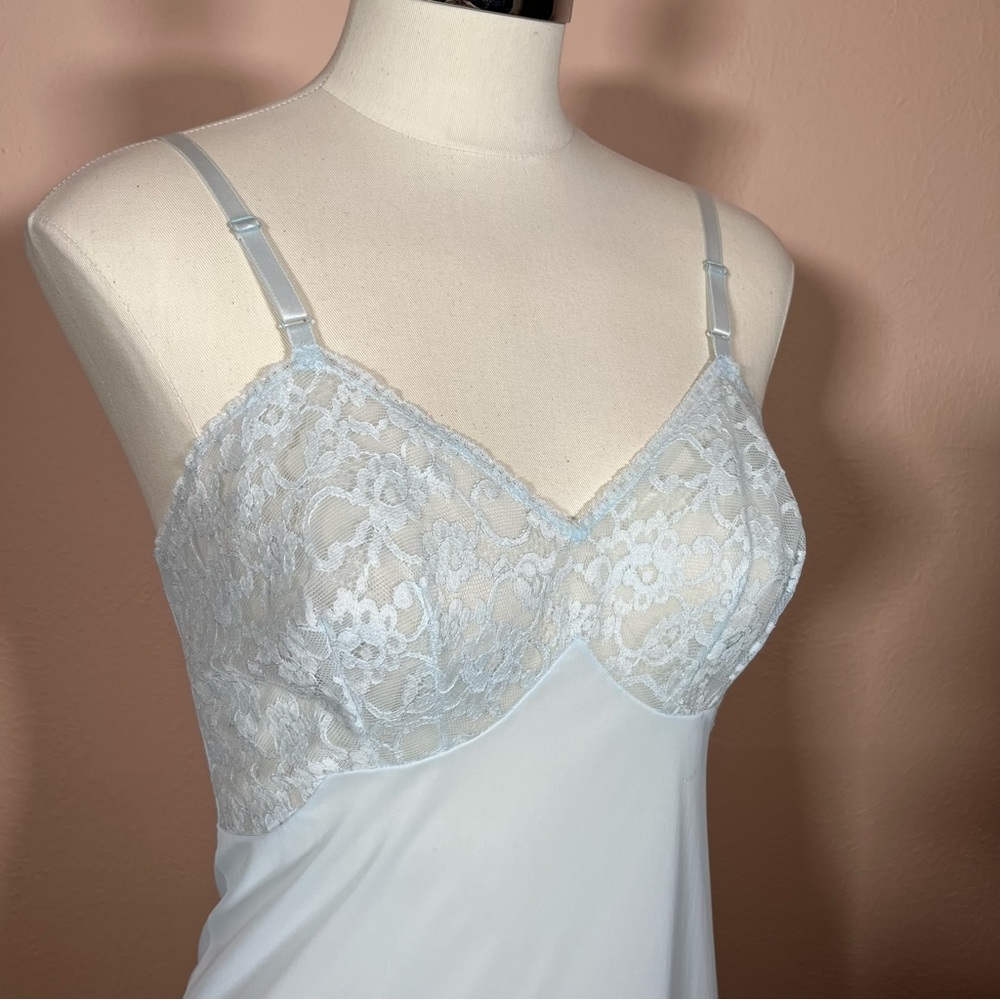 Vintage 40 50 Retro Vanity Fair Pale Blue Lace mini Slip Dress Night Gown - Picture 15 of 17